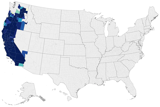 Tricolored Blackbird county map