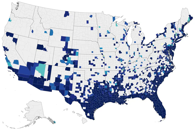 Tricolored Heron county map