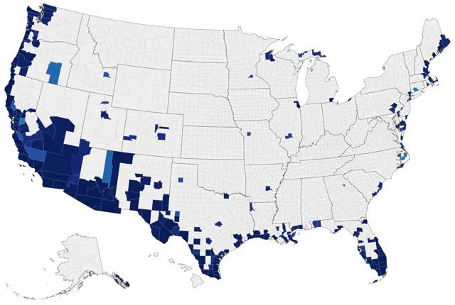 Tropical Kingbird county map