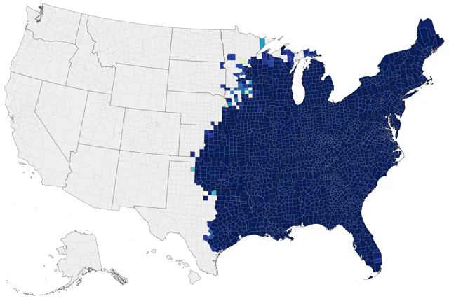 Tufted Titmouse county map