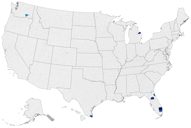 Variegated Flycatcher county map