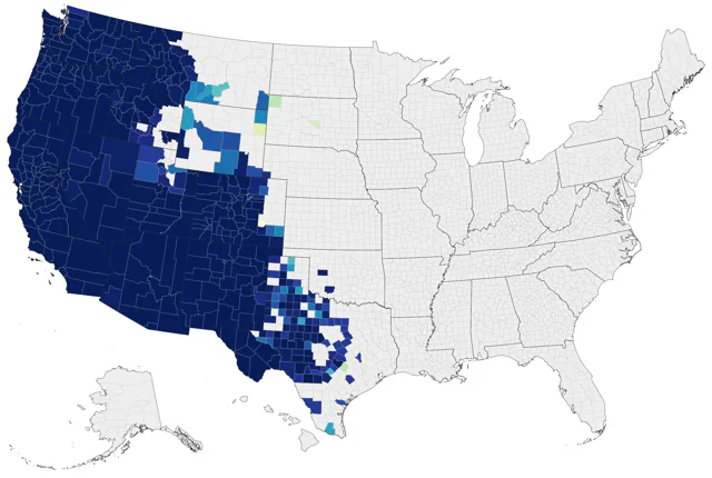 Western Bluebird county map