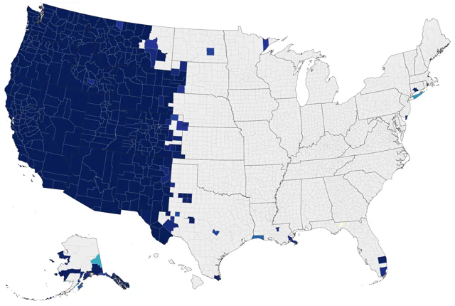 Western Warbling Vireo county map