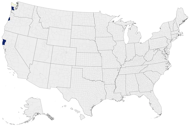 White-capped Albatross county map