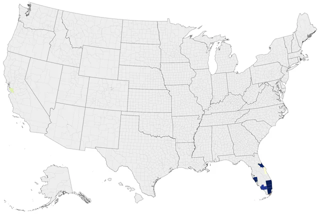 White-eyed Parakeet county map