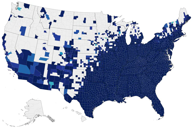 White-eyed Vireo county map