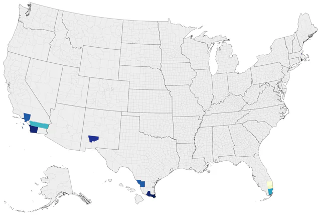 White-fronted Amazon county map