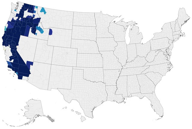 White-headed Woodpecker county map