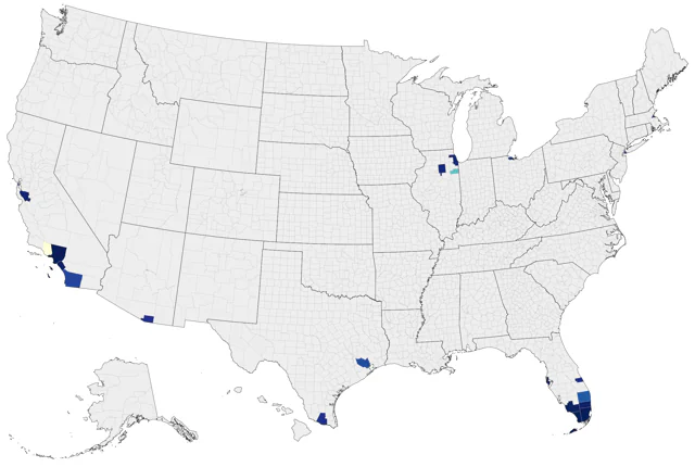 White-winged Parakeet county map
