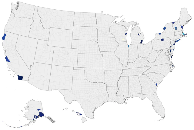 White-winged Tern county map