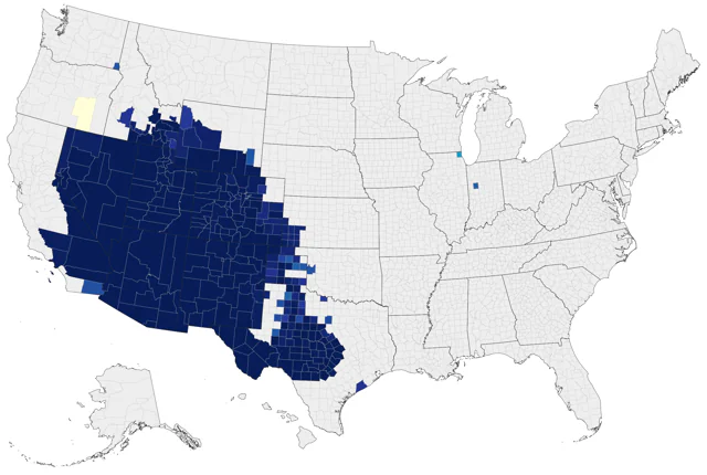 Woodhouse's Scrub-Jay county map