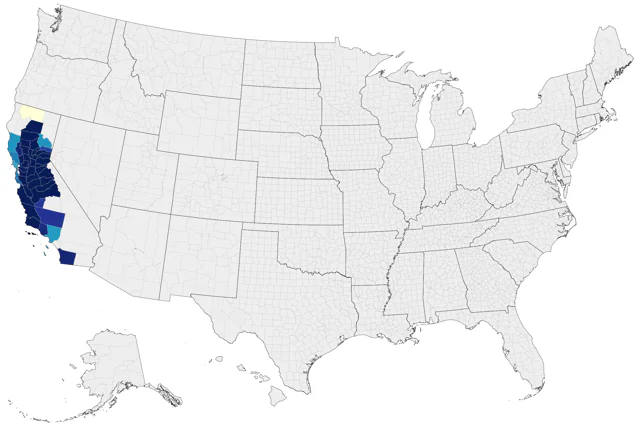 Yellow-billed Magpie county map