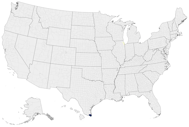 Yellow-lored Amazon county map