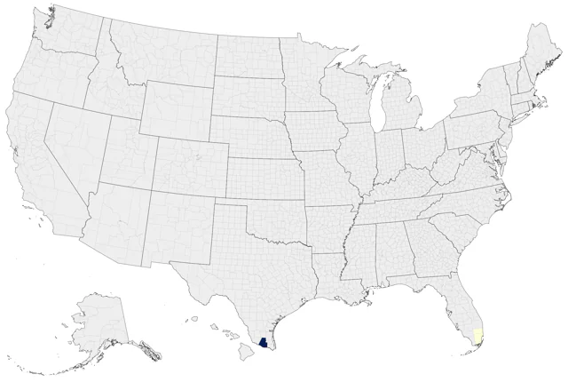 Yellow-naped Amazon county map