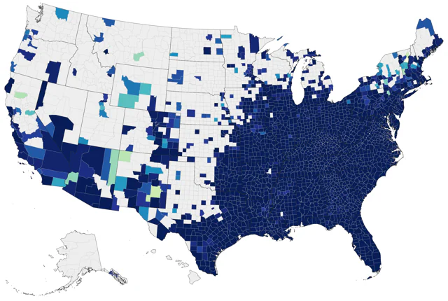 Yellow-throated Warbler county map