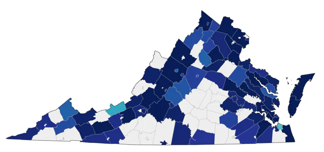 Virginia Rail county map