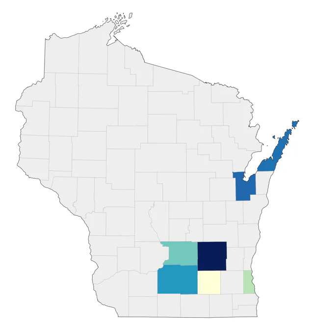 Curlew Sandpiper county map