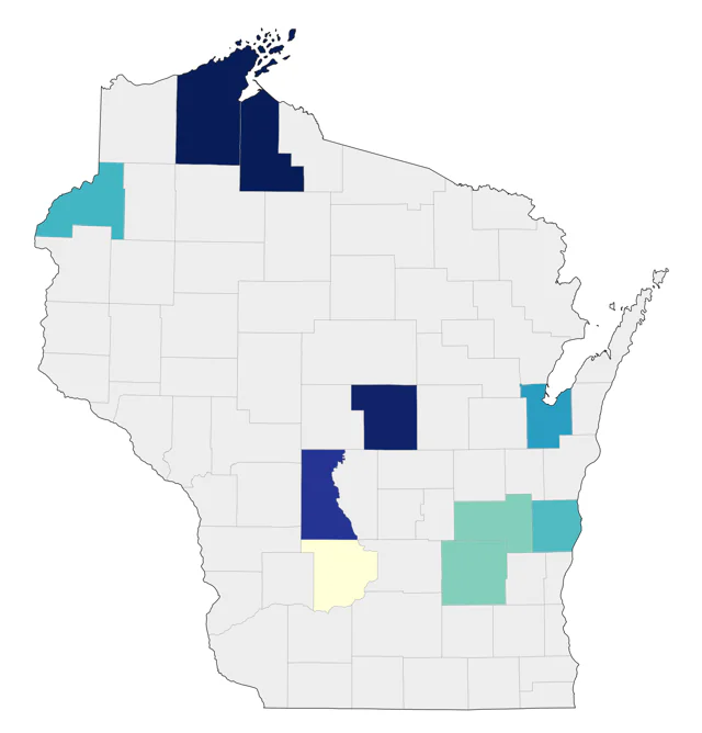 Long-billed Curlew county map