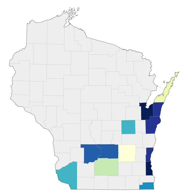 Neotropic Cormorant county map