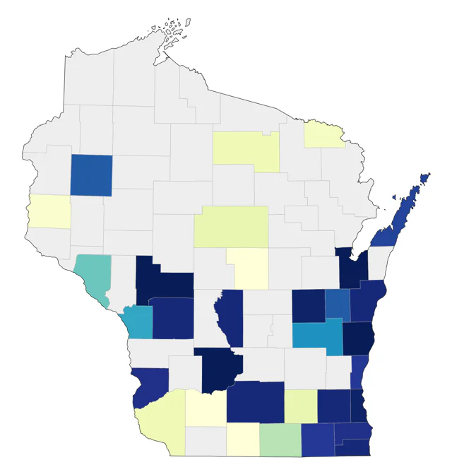 Prairie Warbler county map