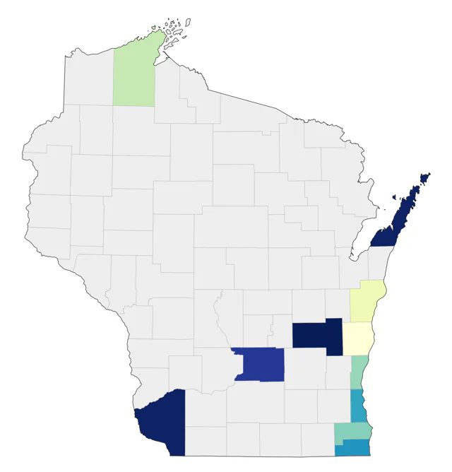 Short-billed Gull county map