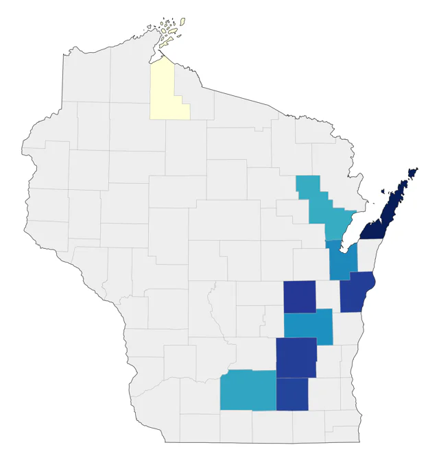 Tricolored Heron county map