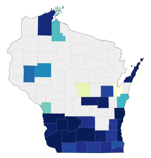 Yellow-throated Warbler county map