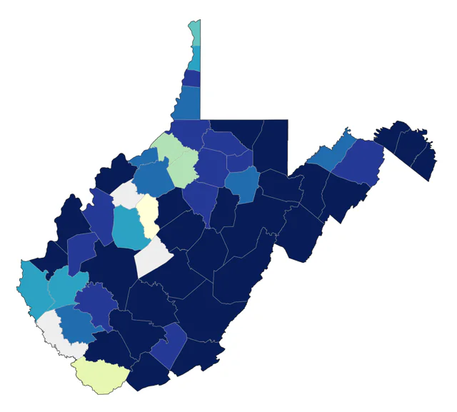 Black-throated Blue Warbler county map