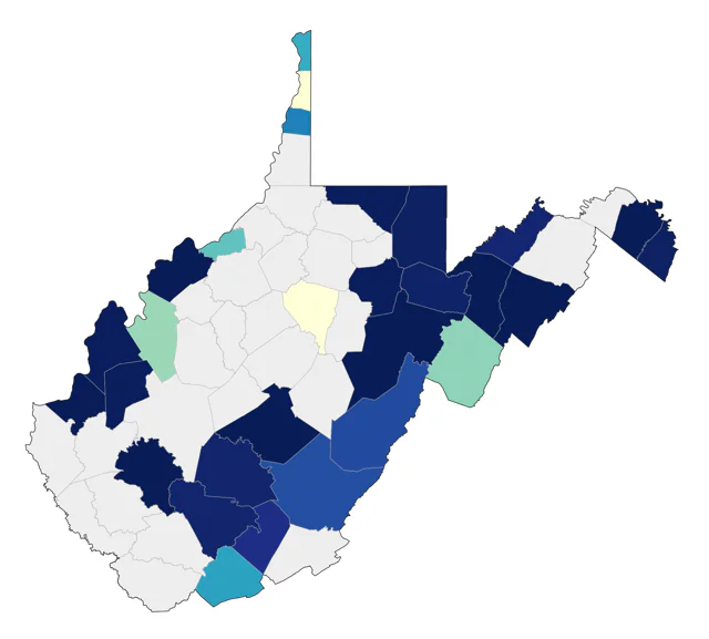 Virginia Rail county map