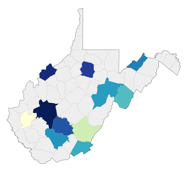 Wood Stork county map
