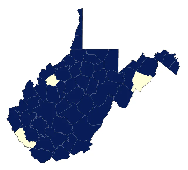 Yellow-throated Warbler county map